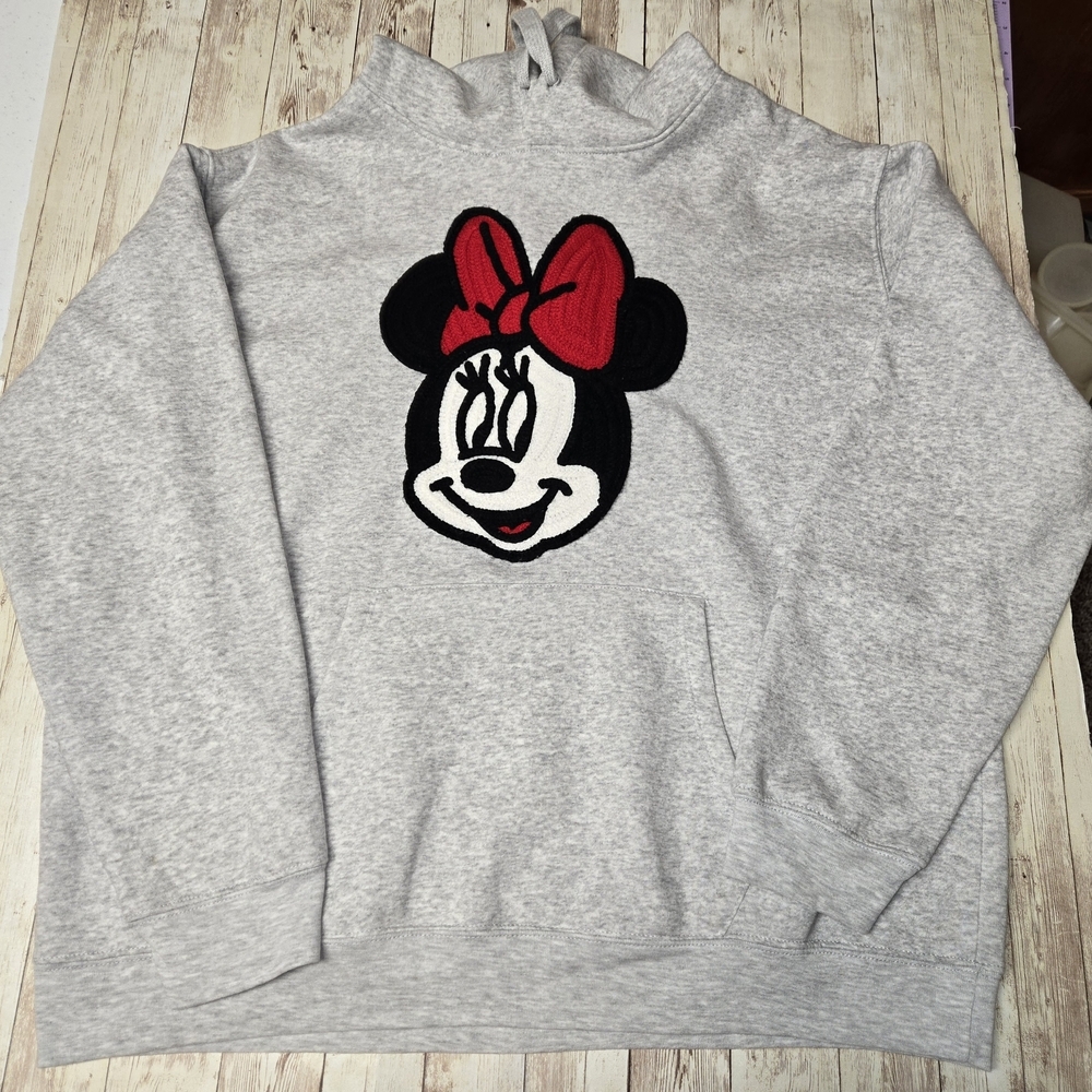 Disney Minnie Mouse Hoodie XXL Gray Embroidered Applique EUC - Picture 8 of 13